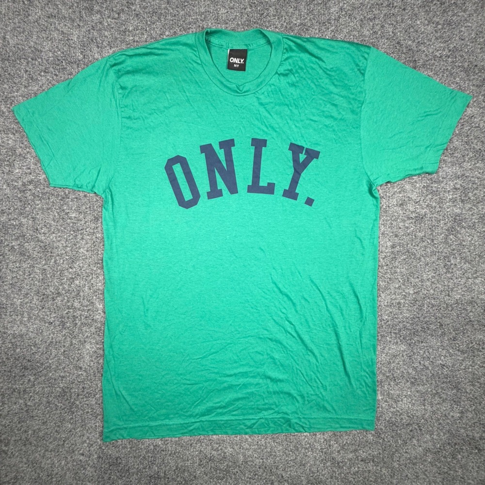 Only NY Mens Graphic T-Shirt Green Short Sleeve Logo Tee‎ Size Large Made in USA